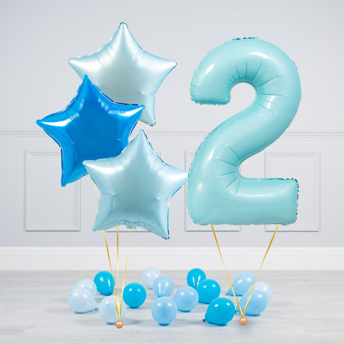 Helium Blue Single Number Set Balloon - Different Shade of Blue Stars with Mini Balloons