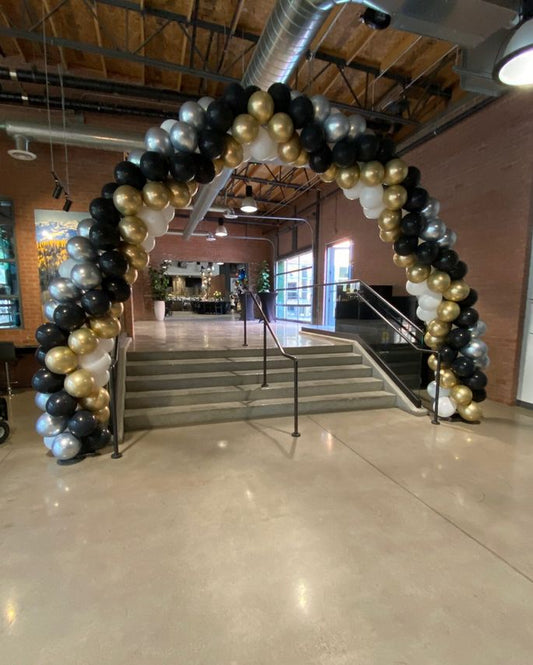 Balloon Arch Arrangement Black, Silver, Gold and White - Corporate Event, Grand Opening, Company Event Perfect for special occasion!
