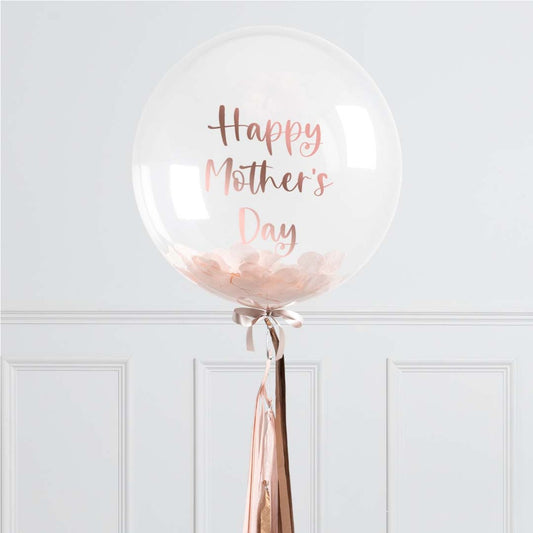 Personalised Rose Gold Tassel Mother’s Day Confetti Helium Bubble Balloon Elevate Your Celebration with Our Stunning Helium Bubble Balloon Bouquet