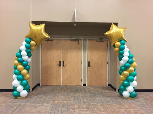 Balloon Green, Gold and White with Stars Foil accents Pillar/Column/Tower - Corporate Event, Grand Opening, Company Event Perfect for special occasion!