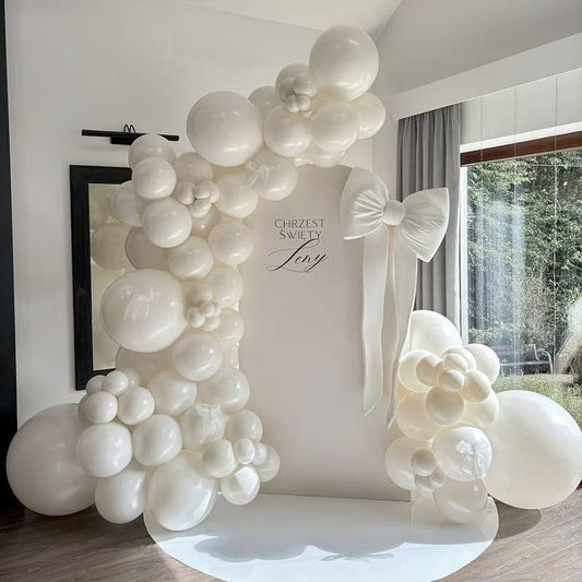 Customizable Board Backdrop with Balloons White and Customize Big Ribbon - Perfect for special occasion