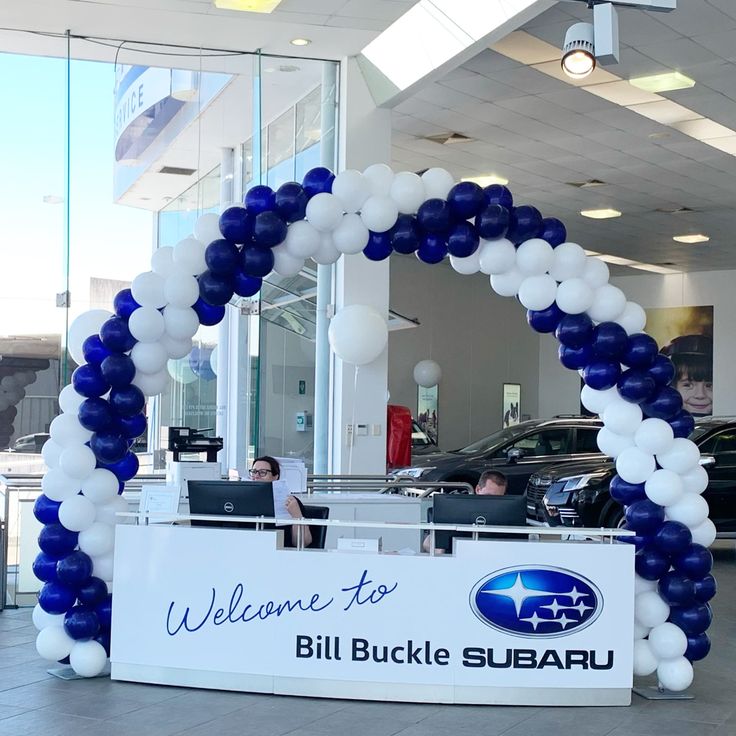 Balloon Arch White and Blue Spiral Arrangement - Corporate Event, Grand Opening, Company Event Perfect for special occasion!