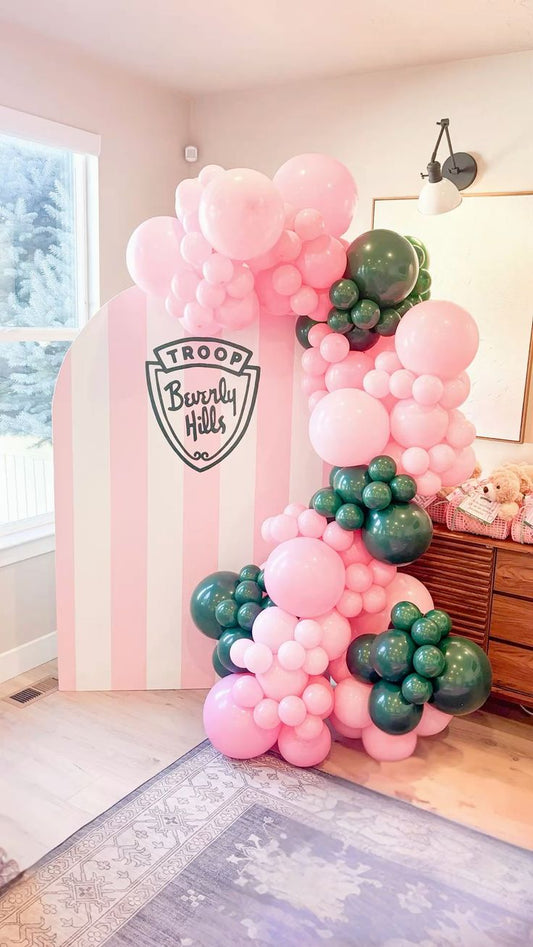 Customize Backdrop with Organic Balloon Garland Arrangement Pink and Green - Perfect for special occasion