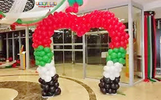 UAE National Day Heart-Shaped Balloon Red, White, Green and Black Arch Chain - Perfect for UAE National Day!