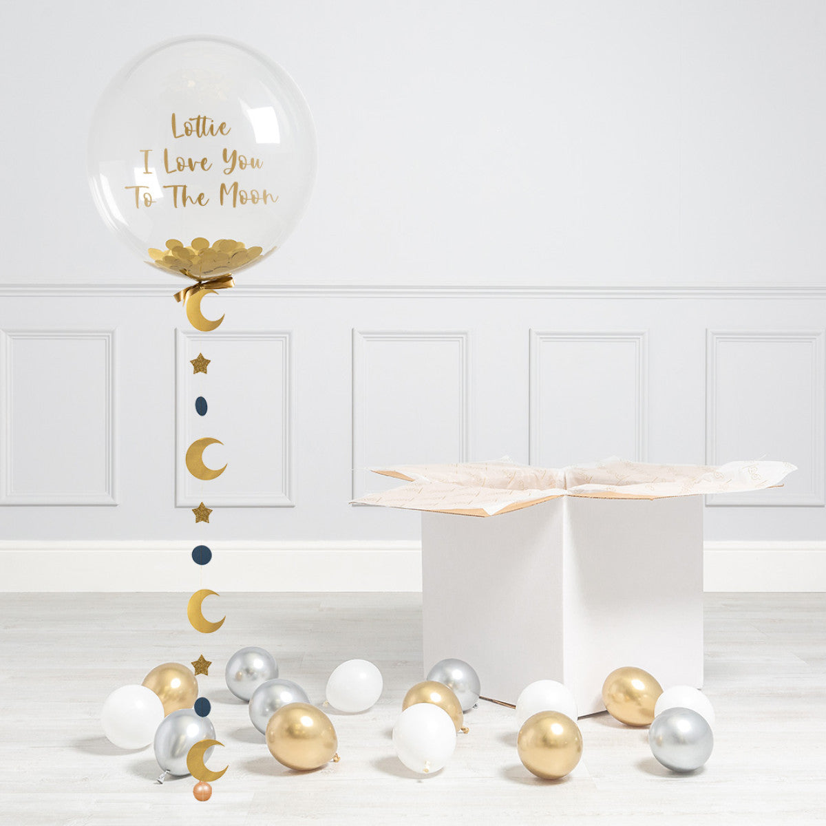 Personalised Helium Balloon Love You To The Moon Confetti Helium Bubble Balloon Elevate Your Celebration with Our Stunning Helium Bubble Balloon Bouquet