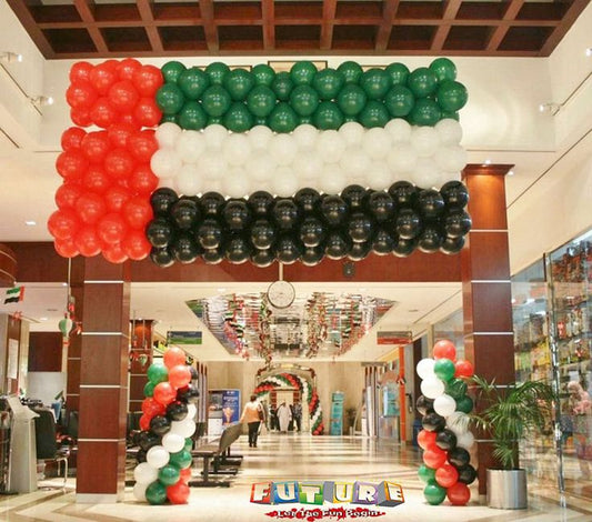UAE National Day Flag-Shaped Balloon Red, White, Green and Black Chain with Pillar - Perfect for UAE National Day!