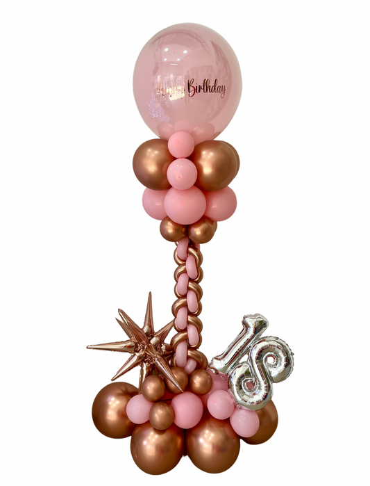 Personalised Balloon with Pink, and Rose Gold Balloons with 260s and 1&8 Number Balloons and Star Accents Pillar/Column/Tower – Perfect for Any Vibrant Celebrations