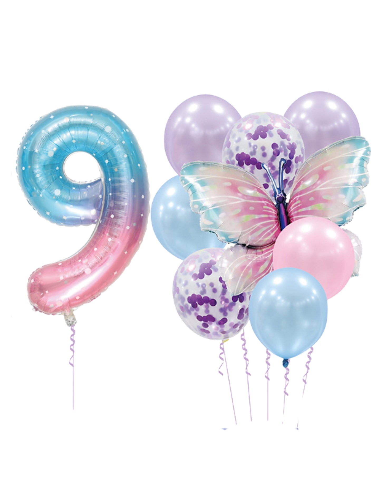 Helium Galaxy Single Number Set Balloons with Butterfly and Latex - Perfect for Magical, Galaxy-Themed, Garden-Themed Celebrations