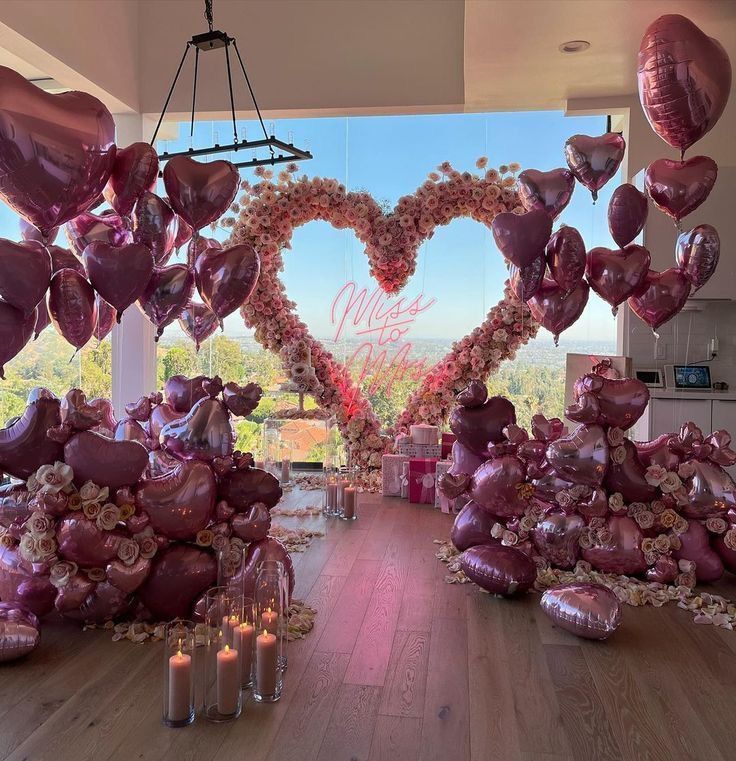Artificial Flowers, Candles, Giant Pink Heart Artificial Flower, LED Customize Acrylic, Helium Hearts and Hearts Organic Arrangement - Perfect for Proposal, Wedding, Anniversary special occasions!