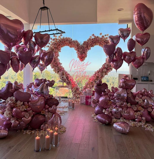 Artificial Flowers, Candles, Giant Pink Heart Artificial Flower, LED Customize Acrylic, Helium Hearts and Hearts Organic Arrangement - Perfect for Proposal, Wedding, Anniversary special occasions!