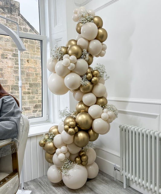 Organic Arrangement Garland Balloon Beige and Light Gold with Artificial Flower - Perfect for special occasion