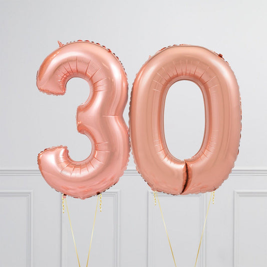 Helium Pink Two Number Set Balloon with 3 Hearts Foil Balloons