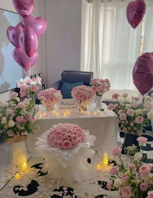 Beautiful Pink RoseBouquets With Heart-Shaped Helium Balloons Express Your Love Propose Marry Me or Celebrate an Anniversary