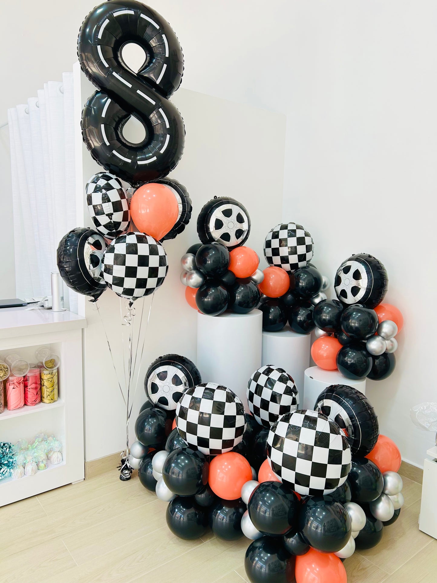 F1 Racing Car Black Tier Wheel Theme Kids Birthday Decoration decoration Helium Balloon Bouquet White Black Orange