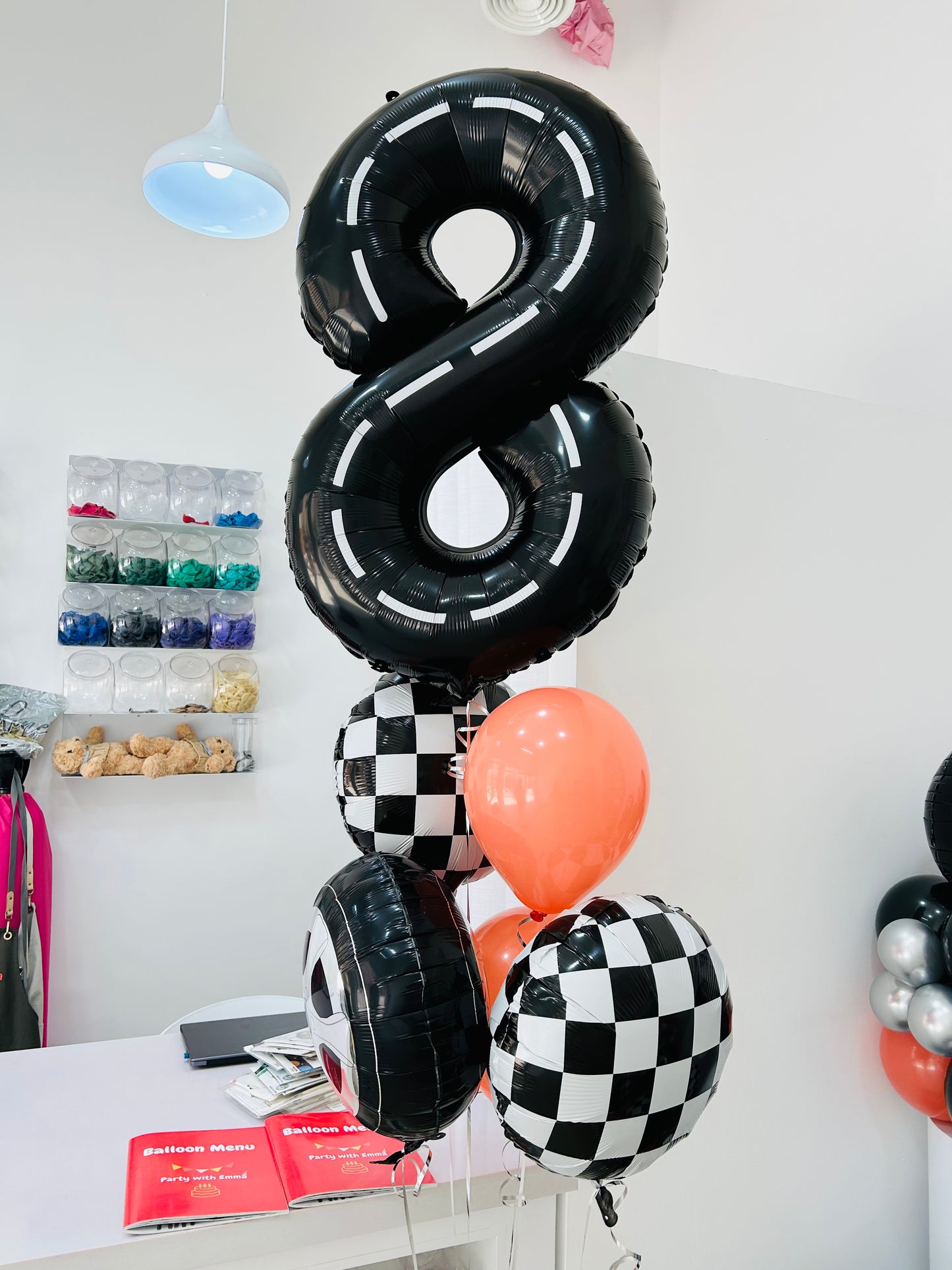 F1 Racing Car Black Tier Wheel Theme Kids Birthday Decoration decoration Helium Balloon Bouquet White Black Orange