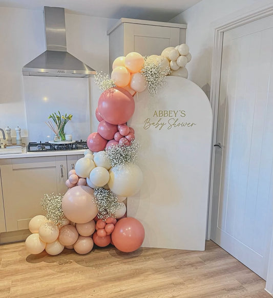 Customize Backdrop with Organic Balloon Garland Arrangement Mauve and Beige with Artificial Flowers - Perfect for special occasion