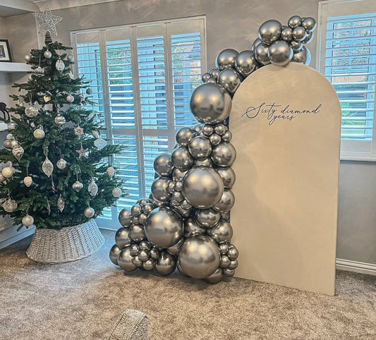 Customize Backdrop with Organic Balloon Garland Arrangement Silver - Perfect for special occasion