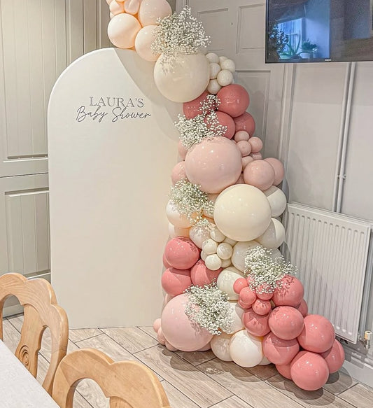 Customize Backdrop with Organic Balloon Garland Arrangement Mauve and Beige with Artificial Flowers - Perfect for special occasion