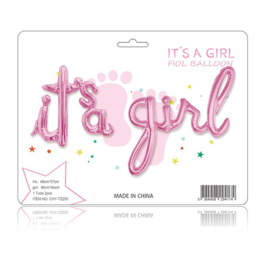 It's A Girl New Baby Foil Balloon Banner Pink