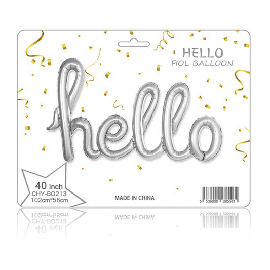 Hello New Baby Foil Balloon Banner Silver