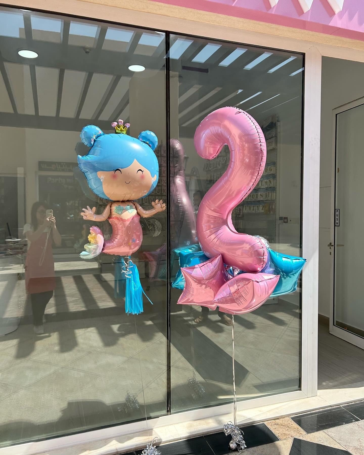 Helium Pink Single Number Set Balloons with Mermaid and Stars (Mermaid-Themed)