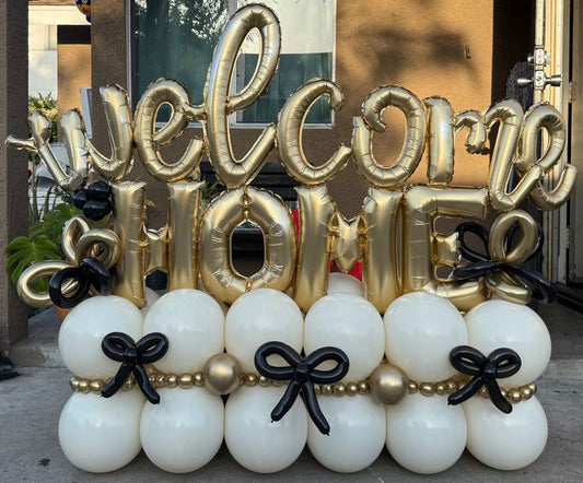 Platform Gold 'WELCOME HOME' with Latex Black Designed Ribbons, Beige and Light Gold – Customizable Design