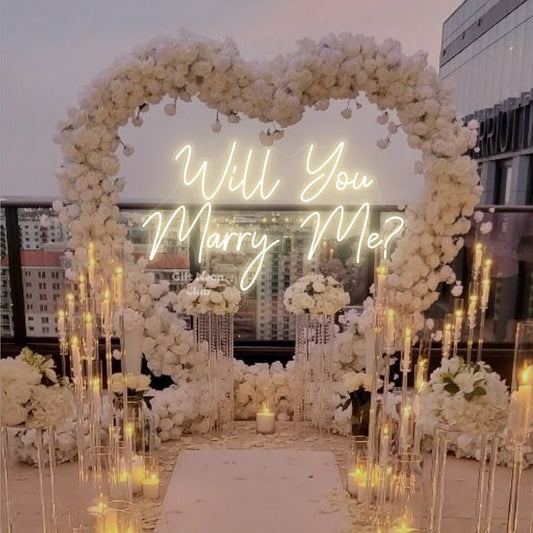 Artificial Flowers, Candles, Giant White Heart Artificial Flower, LED Customize Acrylic 'Will You Marry Me' - Perfect for Proposal, Wedding, Anniversary special occasions!