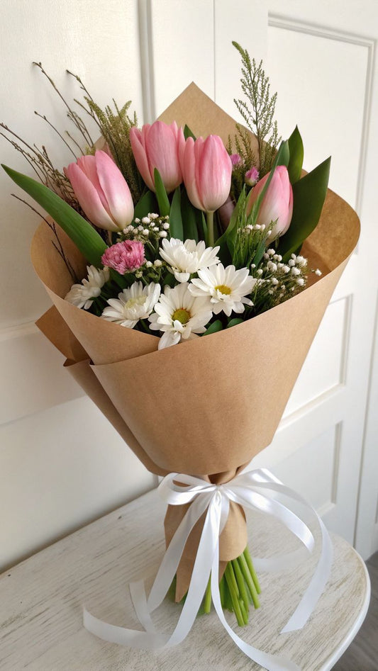 Mix of Tulips and Daises - Floral Fresh Bouquet