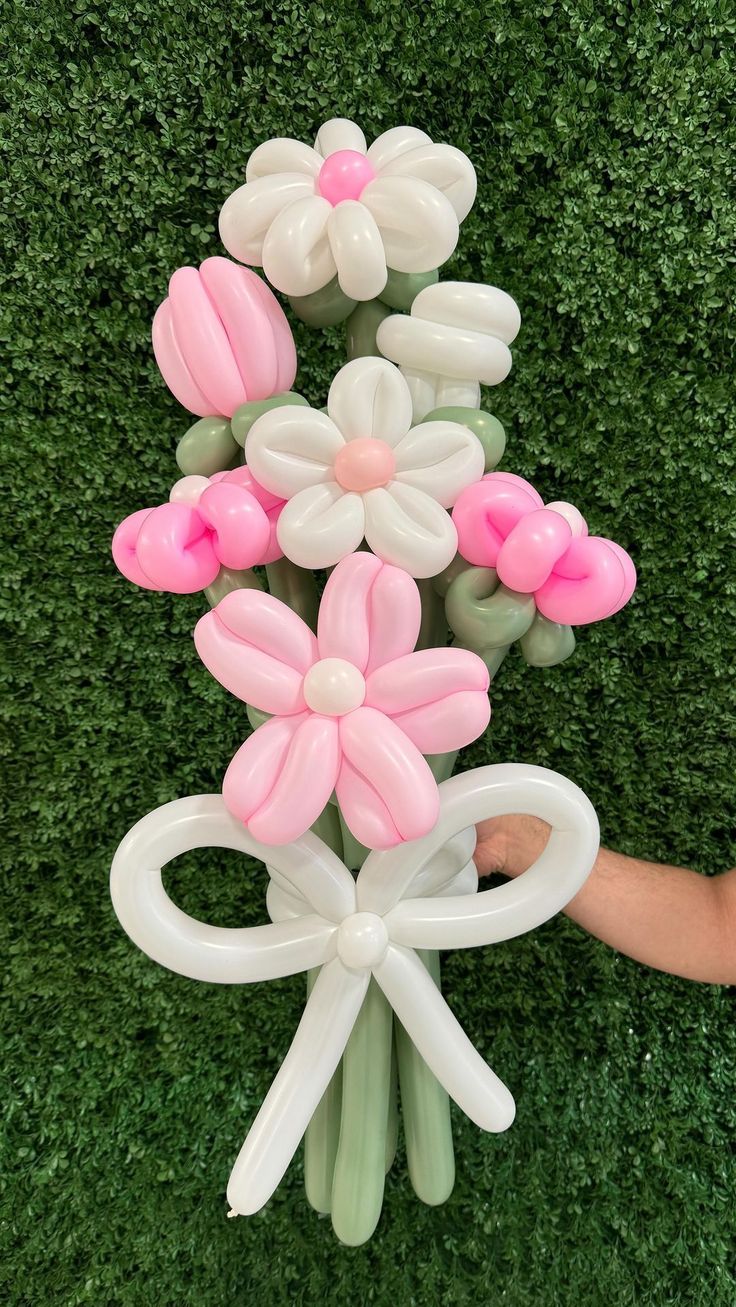 Customize Balloon Bouquet Flowers Colors Pink, White and Green - Perfect for any special occasions!