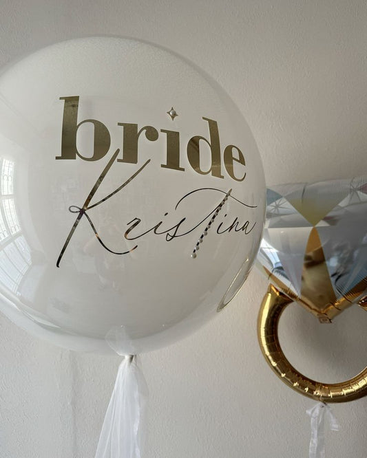 Personalised Clear with White Latex and Customize Sticker and Engagement Gold Diamond Ring - Bridal Shower Perfect for Special Occasions!