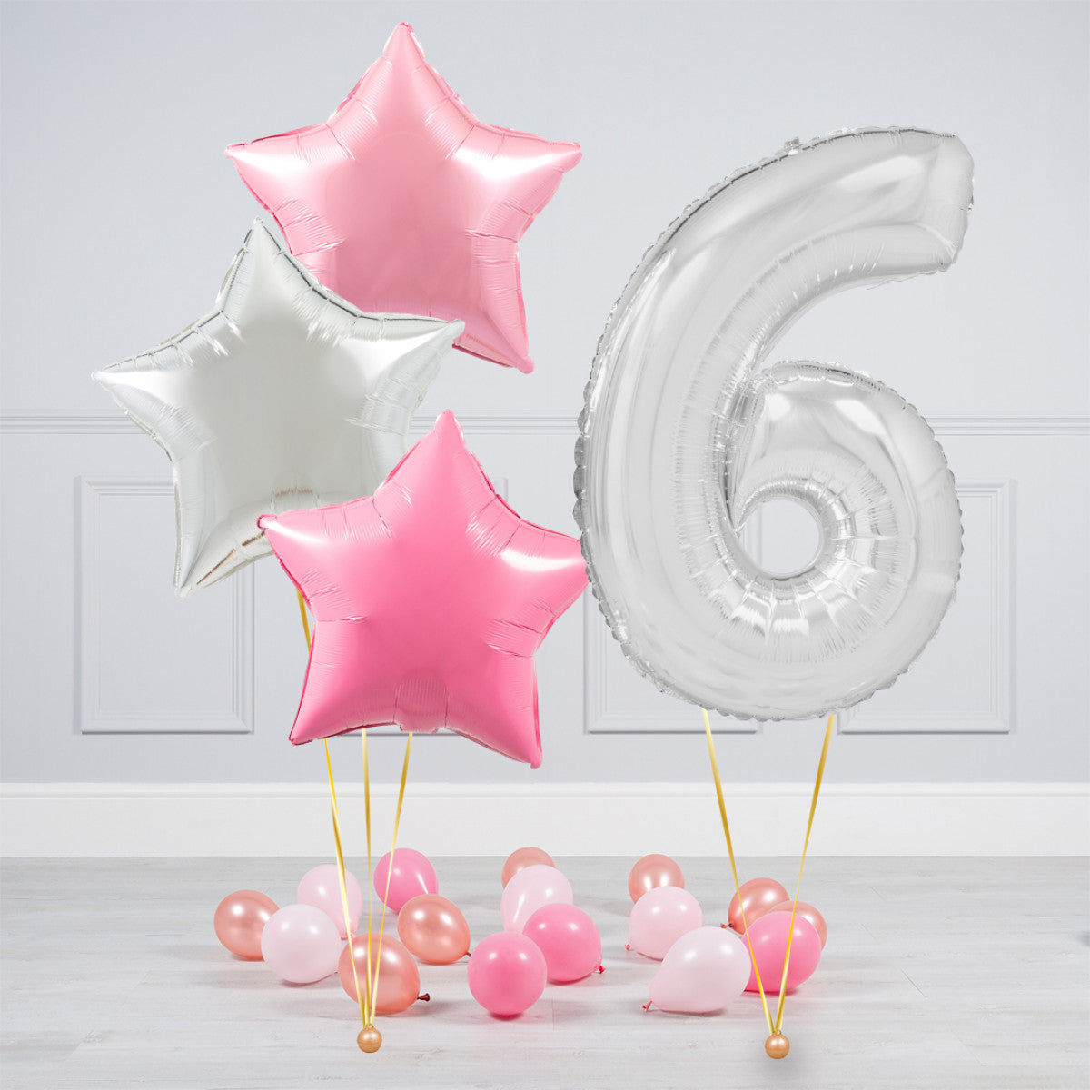 Helium Clear Single Set Balloon - Light Pink, Dark Pink and White Star with Mini Balloons