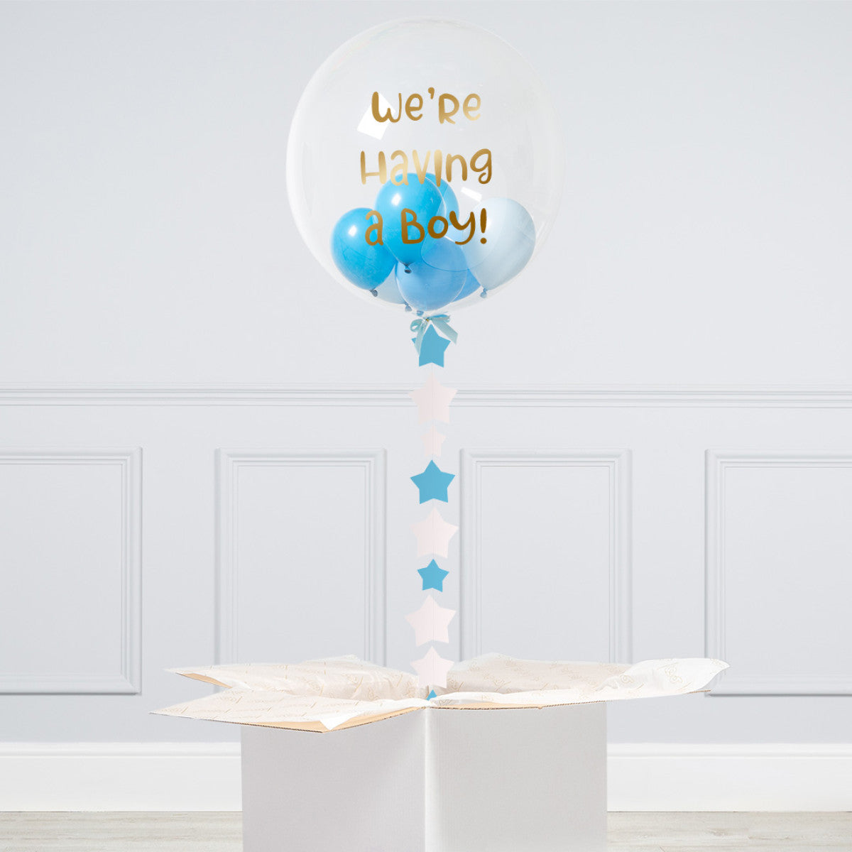 Personalised Helium Balloon with Baby Blue Mini and Bobo Balloon Elevate Your Celebration with Our Stunning Helium Bubble Balloon