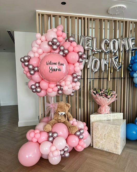 Hospital or Home Welcoming Baby Balloon Teddy Bear with Customize Sticker Balloons Dusty Blue Light Gold Beige - Perfect for special occasions Baby Shower Welcome Baby Newborn
