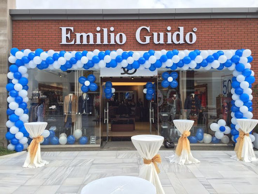 Balloon Arch Blue and White Rainbow Arrangement with Flower Designed Balloons accents - Corporate Event, Grand Opening, Company Event Perfect for special occasion!
