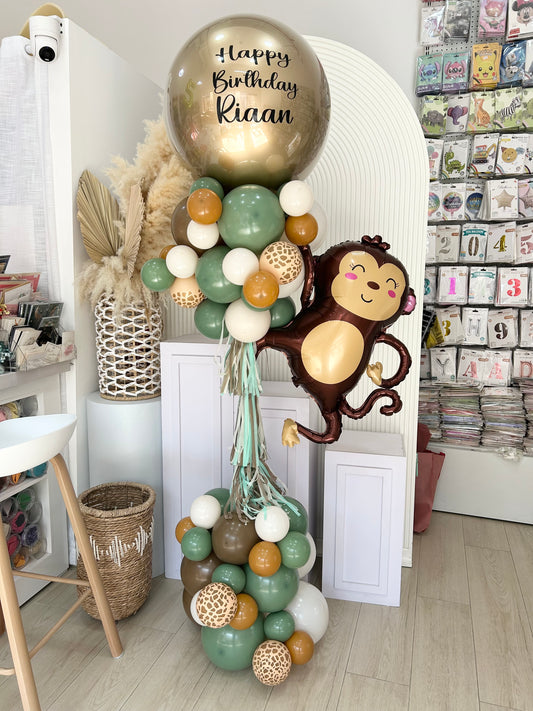 Pillar/Column/Tower White Light Gold Olive Green Monkey Animal Printed Balloons with Customize Sticker Tassels - Animal-Themed Jungle-Themed Safari Customizable Design