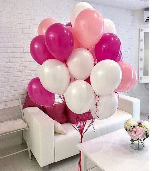 Latex Helium Balloon Pink and White Bunch with Ribbons - Perfect for any special occasions!