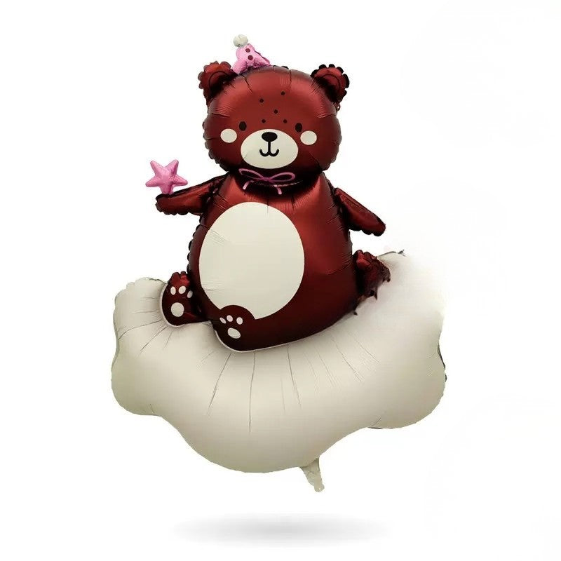 Brown Beige Bear in Clouds Helium Balloon - Perfect for Baby Shower Celebration!