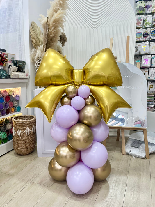 Gold Bow Pillar/Column/Tower Balloons Purple Light Gold -  Perfect for special occasions!