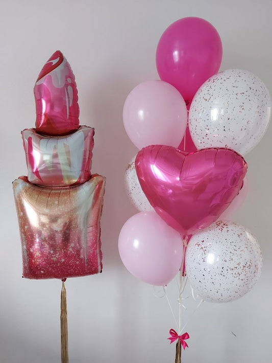 Helium Balloons Pink Heart Shaped with White, Light Pink, Dark Pink Latex Bunch and Lipstick Foil - Barbie-Themed Perfect for any Occasions
