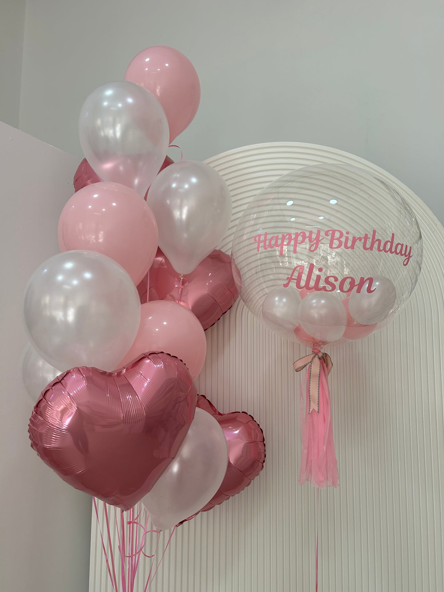 Personalised Helium Balloon Clear with Latex Bunch, Heart-Shaped Foil and Ribbons - Perfect for any Occasions