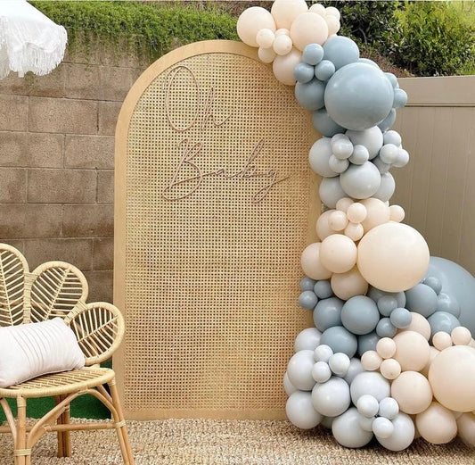 Customizable Board Backdrop 'Oh Baby' with Balloon Blue and Beige - Baby Shower, Perfect for special occasion
