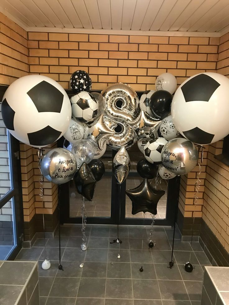 Balloon Single Number Set of Silver Number ‘8’ Balloon with Personalised Silver Orbs, 36" 10" Latex and 20" Foil Soccer Ball, Black and Silver Star, Clear with Confetti, Black Latex Helium Bunch - Sports-Themed, Soccer-Themed Perfect for any Occasions