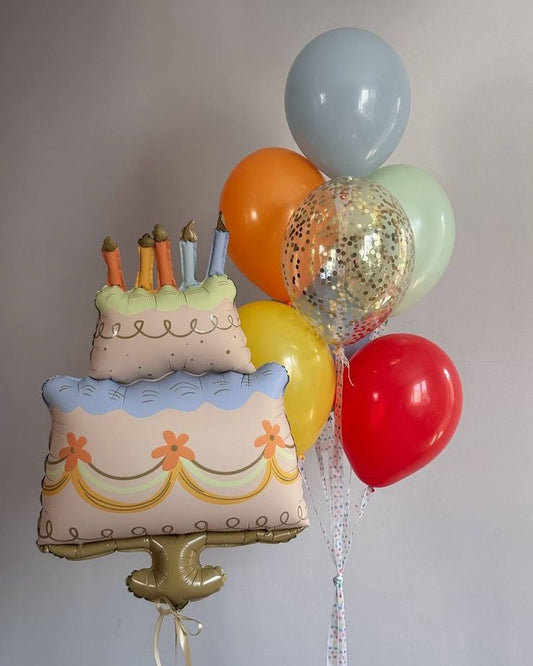 BIrthday Cake Balloon with flower Printed Helium Balloon with Helium Bouquet