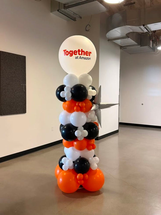 Personalised Company Logo Sticker Balloon White, Black and Orange Pillar/Column/Tower - Corporate Event, Grand Opening, Company Event Perfect for special occasion!