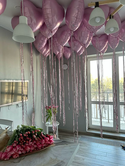 25 Pink Heart-Shaped Helium Foil Balloons with Tassel - Valentine's, Anniversary Perfect for special occasions!