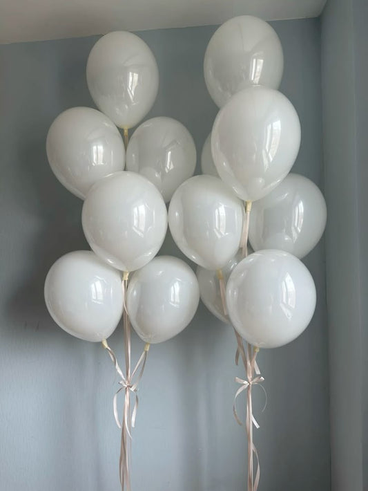 Double Layered Clear and White Latex Helium Balloon Bunch with Ribbons - Perfect for any special occasions!