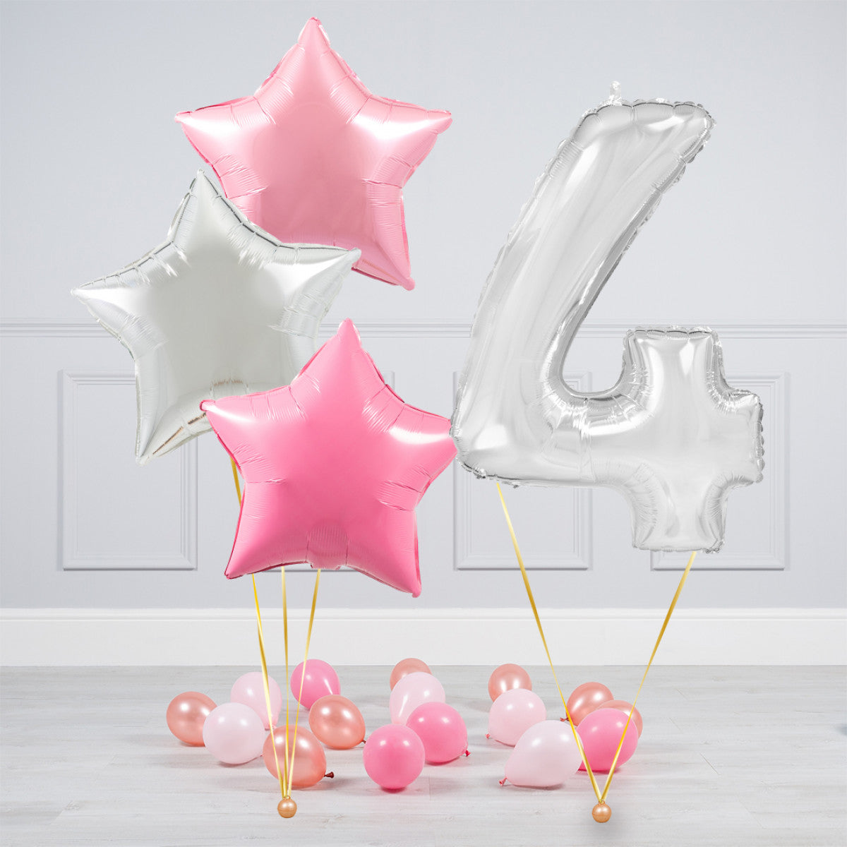 Helium Clear Single Set Balloon - Light Pink, Dark Pink and White Star with Mini Balloons