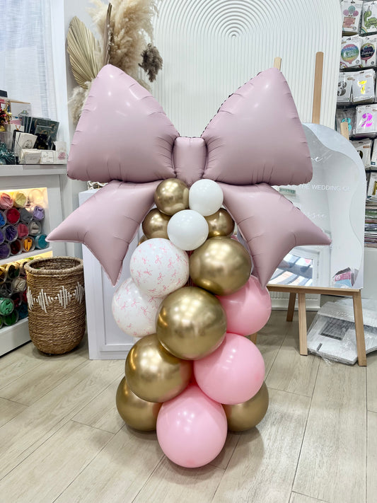 Pink Bow Pillar/Column/Tower Balloons Pink White Light Gold -  Perfect for special occasions!