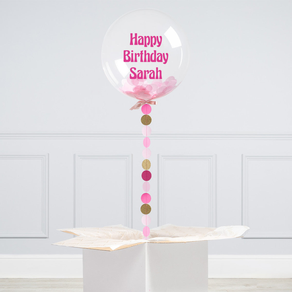 Personalised Helium Balloon with Baby Pink Confetti Bobo Balloon - Elevate Your Celebration