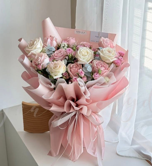 Pink and White Roses - Floral Fresh Bouquet